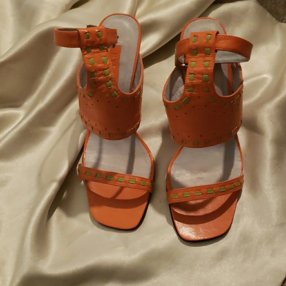N.Y.L.A. Orange/Lime Trim Leather Heels